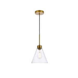Home Living 40-Watt 1-Light Brass Pendant Light with Glass Shade, No Bulbs Included