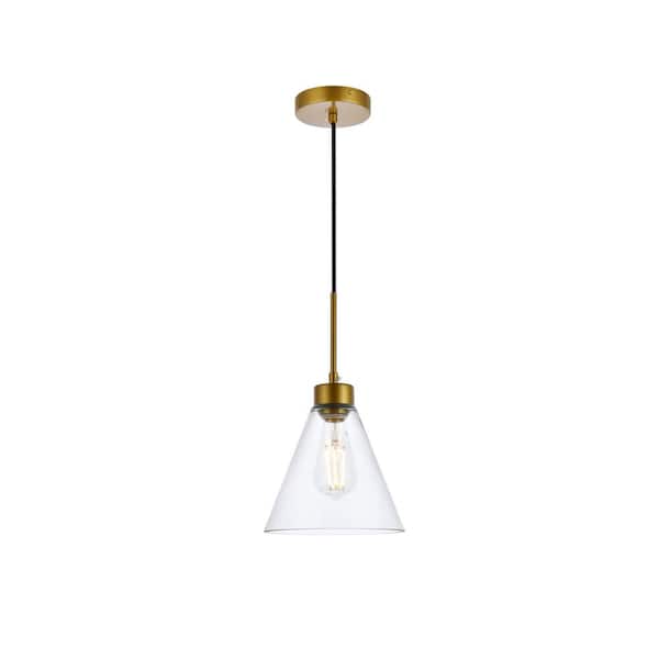 Unbranded Home Living 40-Watt 1-Light Brass Pendant Light with Glass Shade, No Bulbs Included