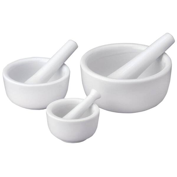 Porcelain Mortar and Pestle Set for Pill Crusher, Kitchen, Spices, Herbs, Pills and Nut Butter (3-Pack)