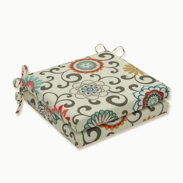 Pillow Perfect Floral 20 in. x 20 in. Outdoor Dining Chair Cushion in Blue/Brown (Set of 2)