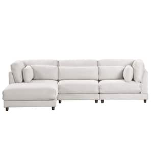 110.6 in. 2-piece L Shaped Polyester Modern Sectional Sofa in Beige with Removable Ottoman and Comfortable Waist Pillows