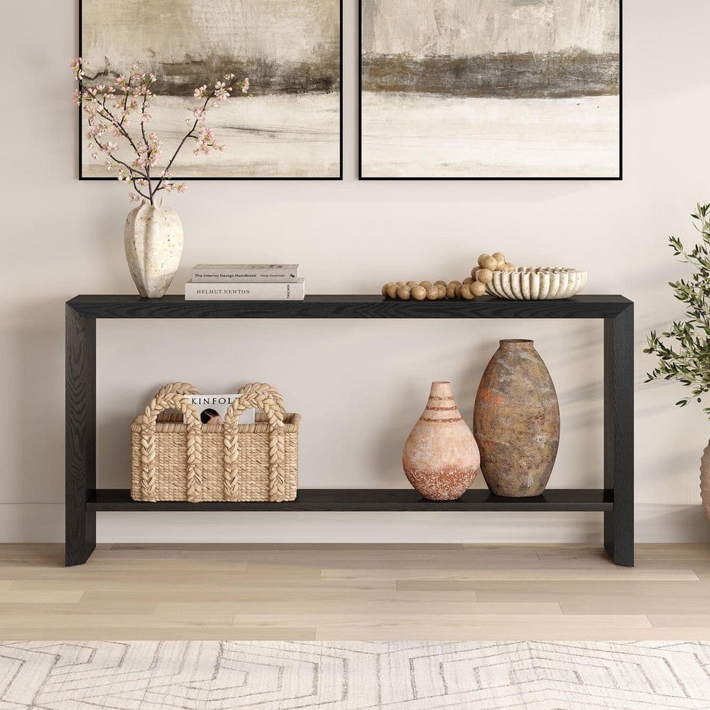 Meyer&Cross Osman 64 in. Black Grain Rectangle MDF Top Console