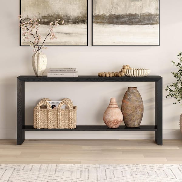 Meyer&Cross Osman 64 in. Black Grain Rectangle MDF Top Console Table