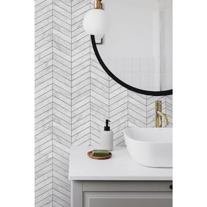 30.75 sq. ft. Luxe Haven Calcutta and Charcoal Marbled Chevron Vinyl Peel and Stick Wallpaper Roll