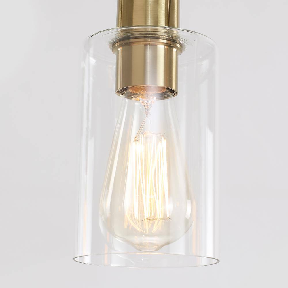 Golden Linear Metal Chandelier with Clear Glass Shades