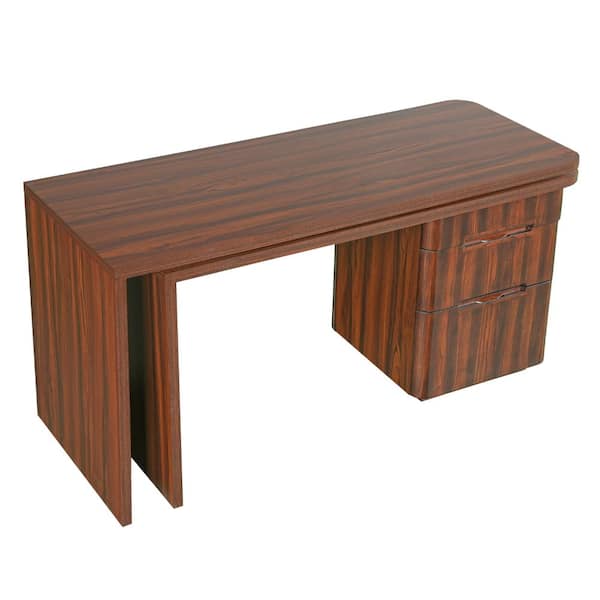 90.3 in. W Walnut MDF L Shaped Desk with 3 Drawers, 360° Wood Rotating Desk