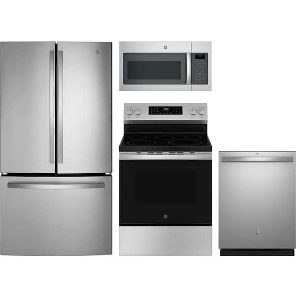 21.9 cu. ft. Counter Depth Refrigerator with 5 Burner Freestanding Electric Range and Dishwasher with 3rd Rack