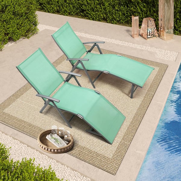 Pellebant 2-Piece Aluminum Adjustable Outdoor Chaise Lounge in Green