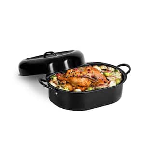8.8 qt. Aluminum Nonstick Diamond Infused Coating Covered Oval Roasting Pan with Lid