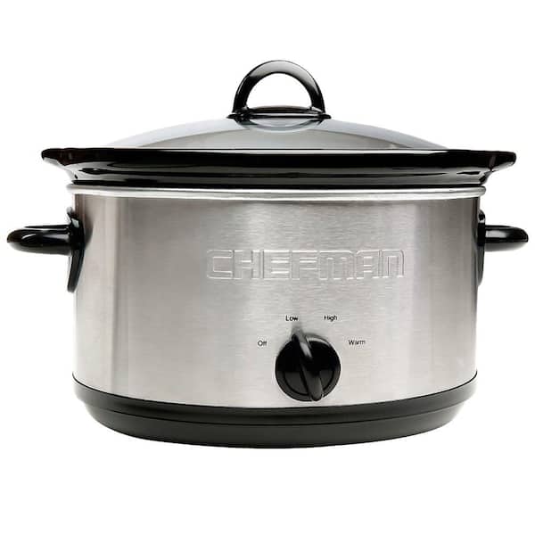 Chefman Slow Cooker with Removable 6 Qt. Stoneware Crock in Stainless Steel/Black