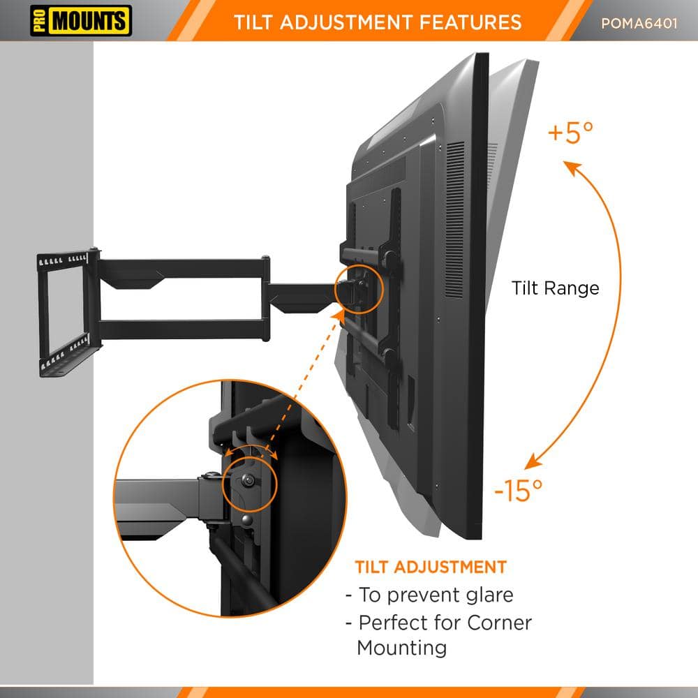 Black Full Motion Outdoor TV Wall Mount for 32"-75" Screens