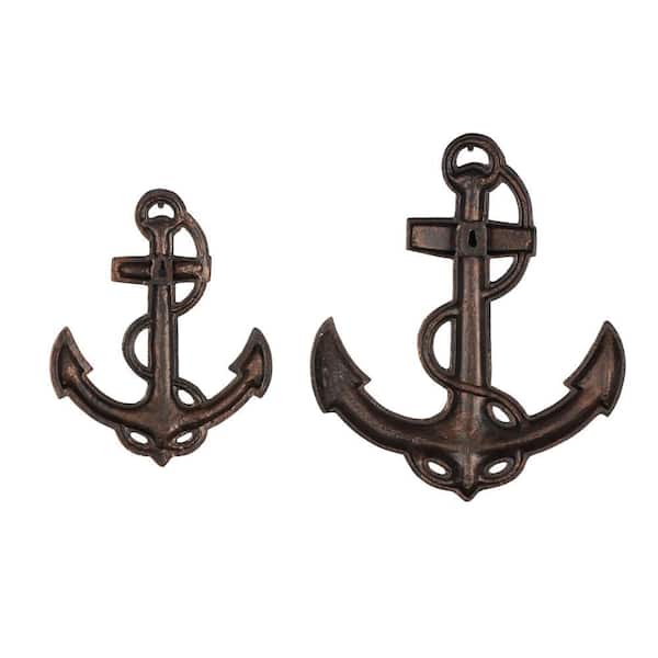 Litton Lane 16 in. x 19 in. Aluminum Metal Bronze Weathered Anchor Wall Decor with Curved Rope Design (Set of 2)