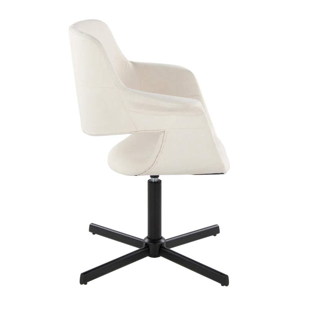 Cream Fabric and Black Metal Swivel Accent Chair