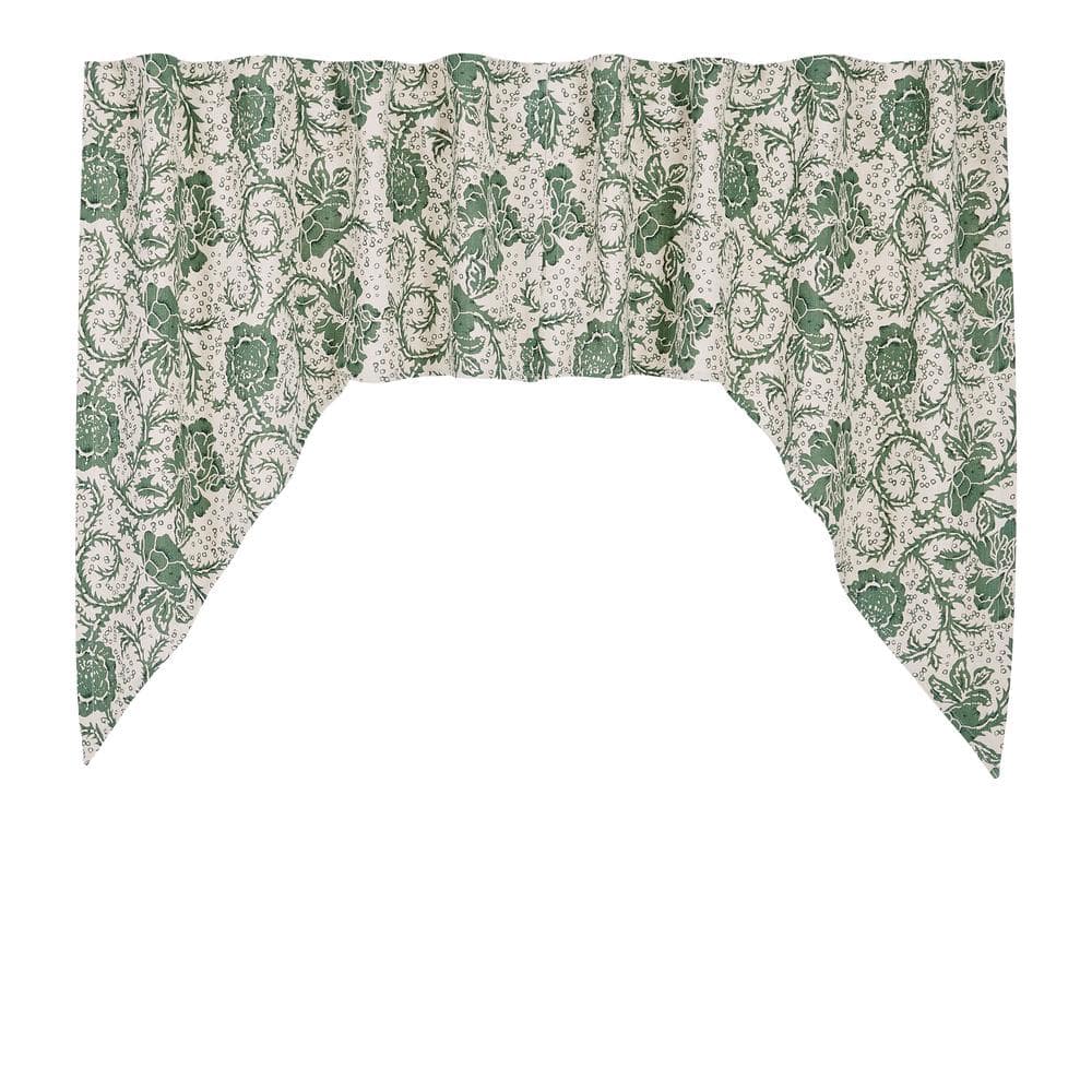 Dorset Green Floral Cotton Swag Valance Curtain Panels, 36x36
