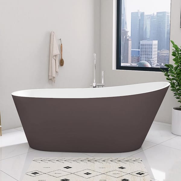 NTQ 59 in. x 29 in. Freestanding Soaking Bathtub Free Standing Tub with Removable Drain Stand Alone Bath Tubs in Matte Gray