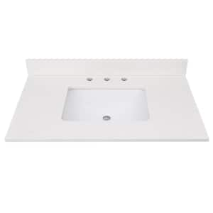 37 in. W x 22 in D Quartz White Rectangular Single Sink Vanity Top in Warm white