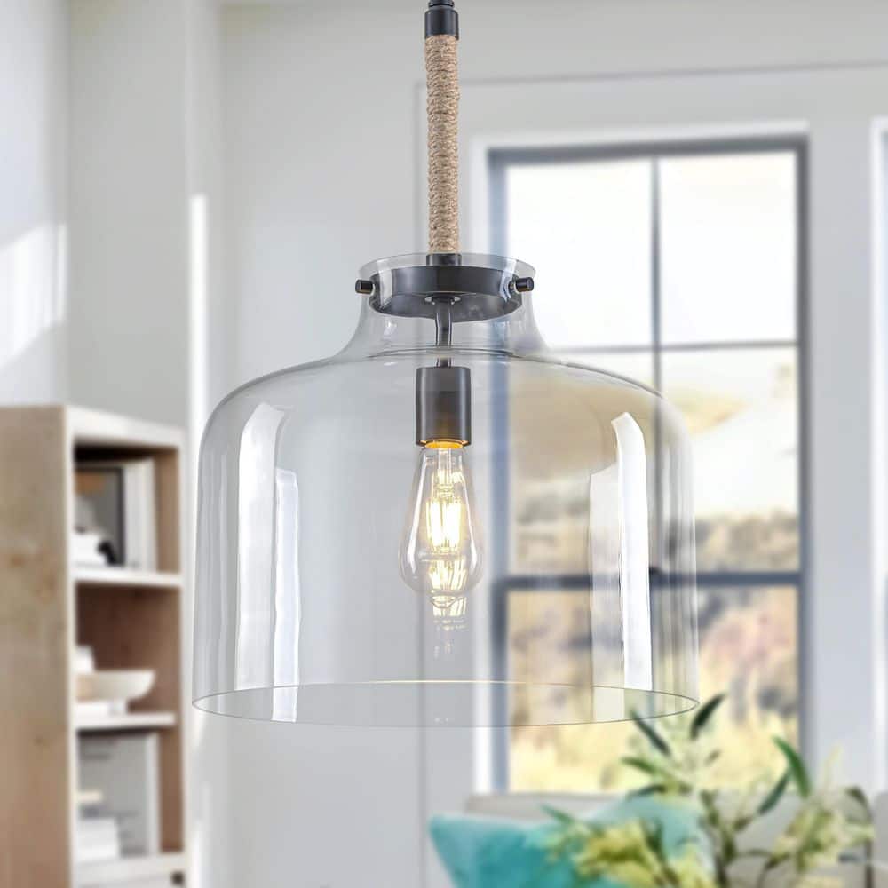 TinHon Farmhouse Clear Glass Pendant Light with Rope for Kitchen