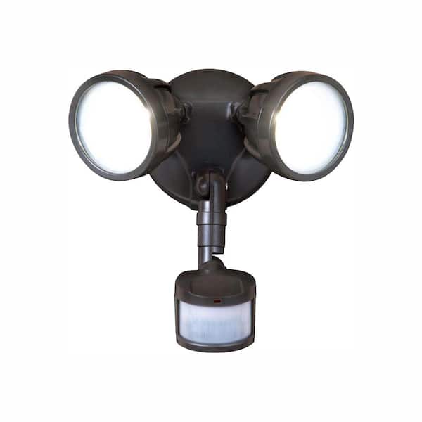 HALO 180-Degree Bronze Motion Activated Sensor Twin-Head Round Outdoor Integrated LED Security Flood Light