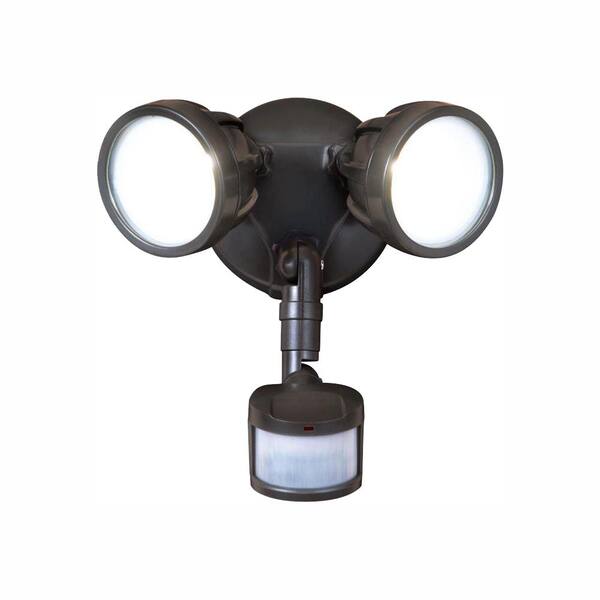 HALO 180-Degree Bronze Motion Activated Sensor Twin-Head Round Outdoor Integrated LED Security Flood Light