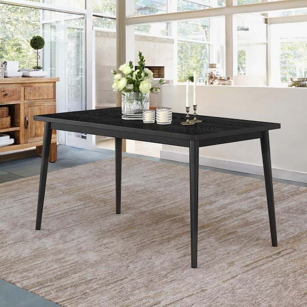 LUE BONA Windsor Black Wood Top 59 in. Rustic Urban Industrial Farmhouse 4-Legs Rectangle Solid Wood Dining Table for 6