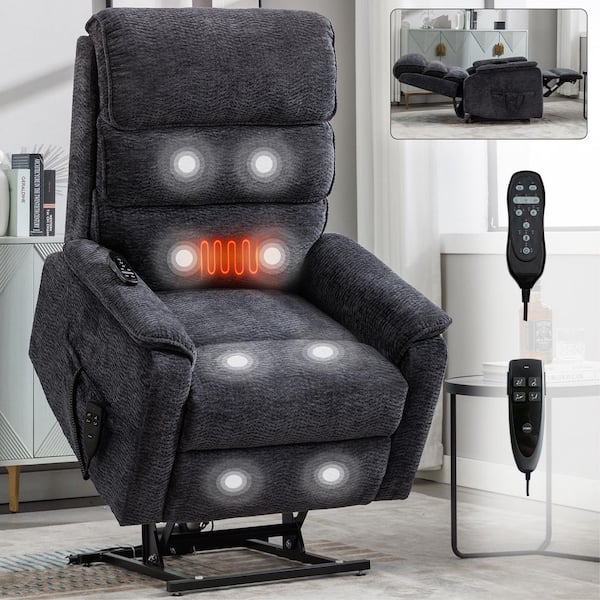 Boyel Living Grey Chenille Power Lift Recliner Chair with Power-Remote, Heat Massage and Heavy-Duty Motion Mechanism