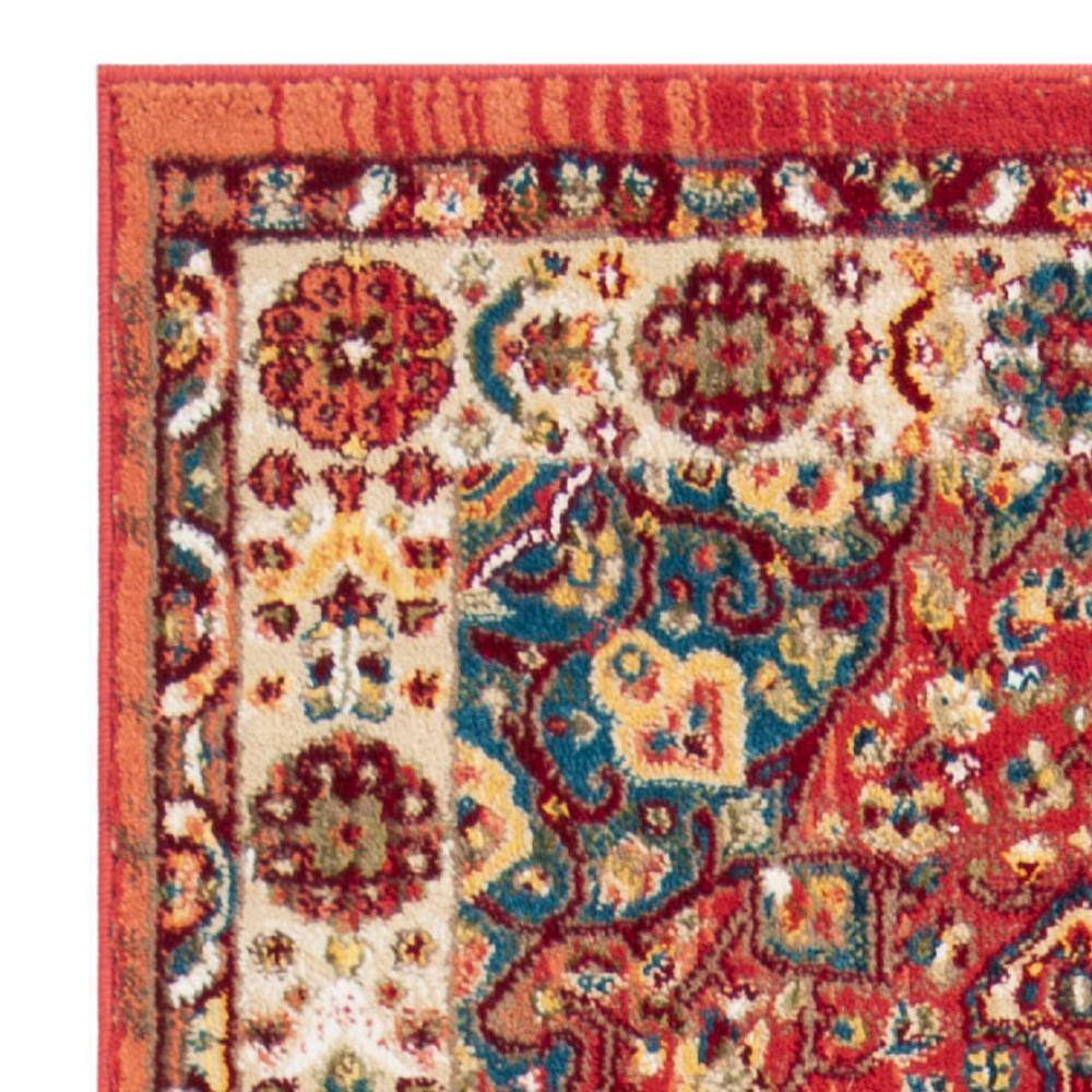 Kashan Red and Ivory Floral Synthetic Runner Rug 2'6" x 8'