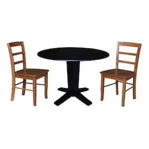 Aria Black/Distressed Oak 42 in. Solid Wood Drop-Leaf Pedestal Table with 2-Madrid Chairs, Seats 2