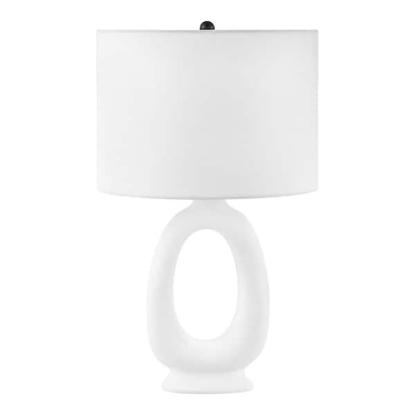 Hampton Bay Tatton White Ceramic 23 in. Indoor Table Lamp with White Fabric Shade