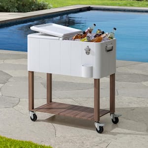 80 Qt. White Cooler with Light Brown Woodgrain