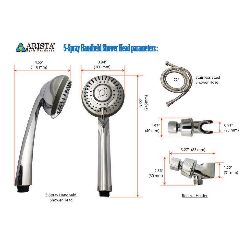Chrome 5-Spray Handheld Wall Mounted Shower Head