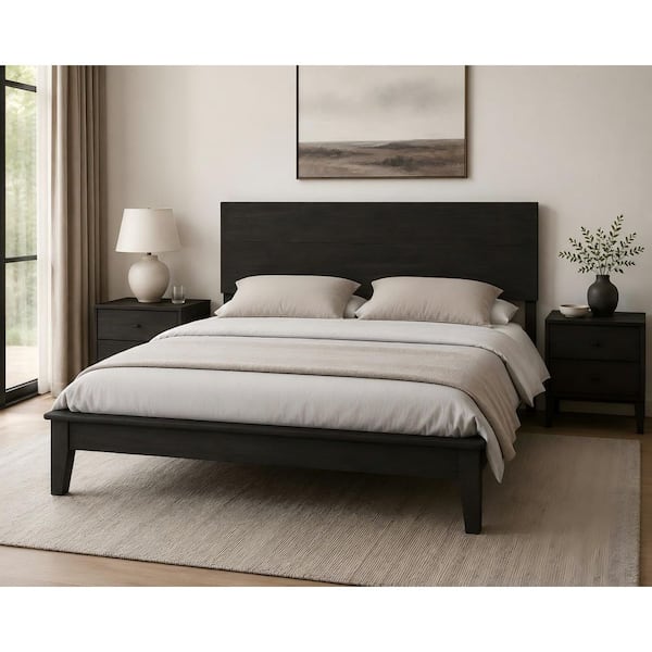 LUE BONA Lexus Black Solid Wood Frame King Platform Bed with