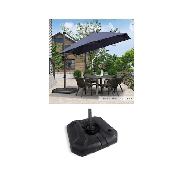 9 ft. Square Navy Blue Cantilever Umbrella and Black Water/Sand Filled Base