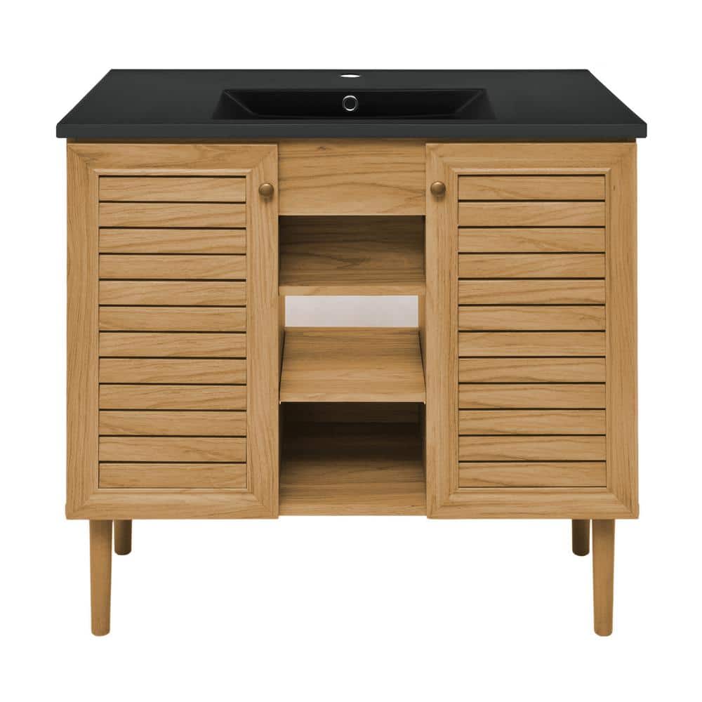 Bron 36" Brown Oak Bathroom Vanity with Black Ceramic Sink