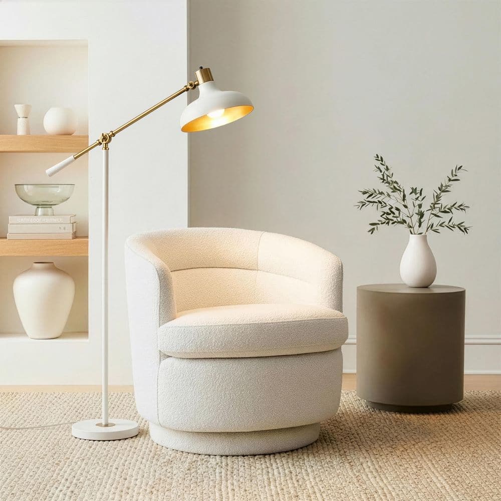 Brightech Wyatt 64.57 in. LED Cream and Gold Midcentury Modern