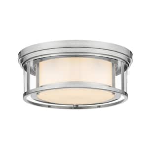 Willow 16 in. 3-Light Brushed Nickel Flush Mount with Inner White and Outer Clear Glass
