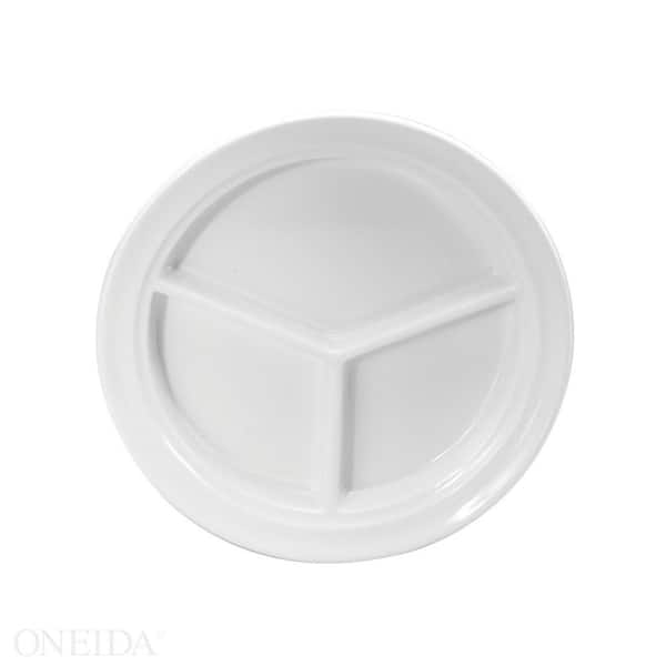Oneida 9.5 in. Rolled Edge Porcelain Compartment Plates (Set of 12)
