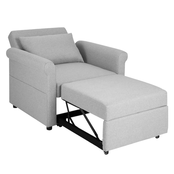 Costway 38 in. Gray Fabric Twin Size Reclining Sofa Bed with Metal Frame