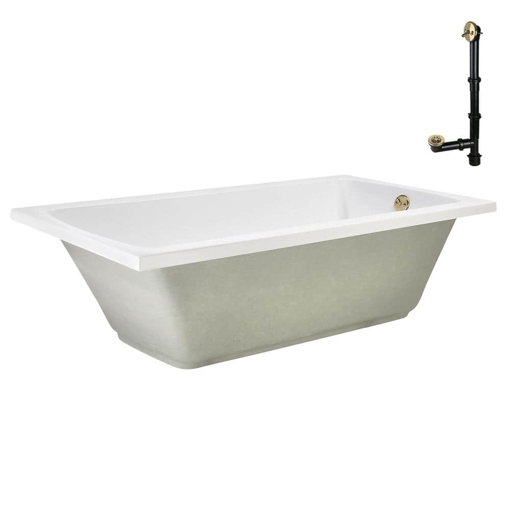 66" x 34" Glossy White Acrylic Soaking Drop-In Bathtub with Polished Brass Drain