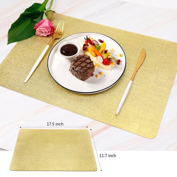 Contempo Lifestyles Deluxe Gold Placemats - 14x19 Inch Metallic Yarn Table Protectors (Gold & Gold/Green) - Easy Clean, Machine Washable