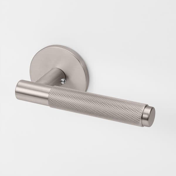 Taylor Satin Nickel Modern Knurled Double Dummy Interior Door Handle with Round Rosette and Concealed Screws