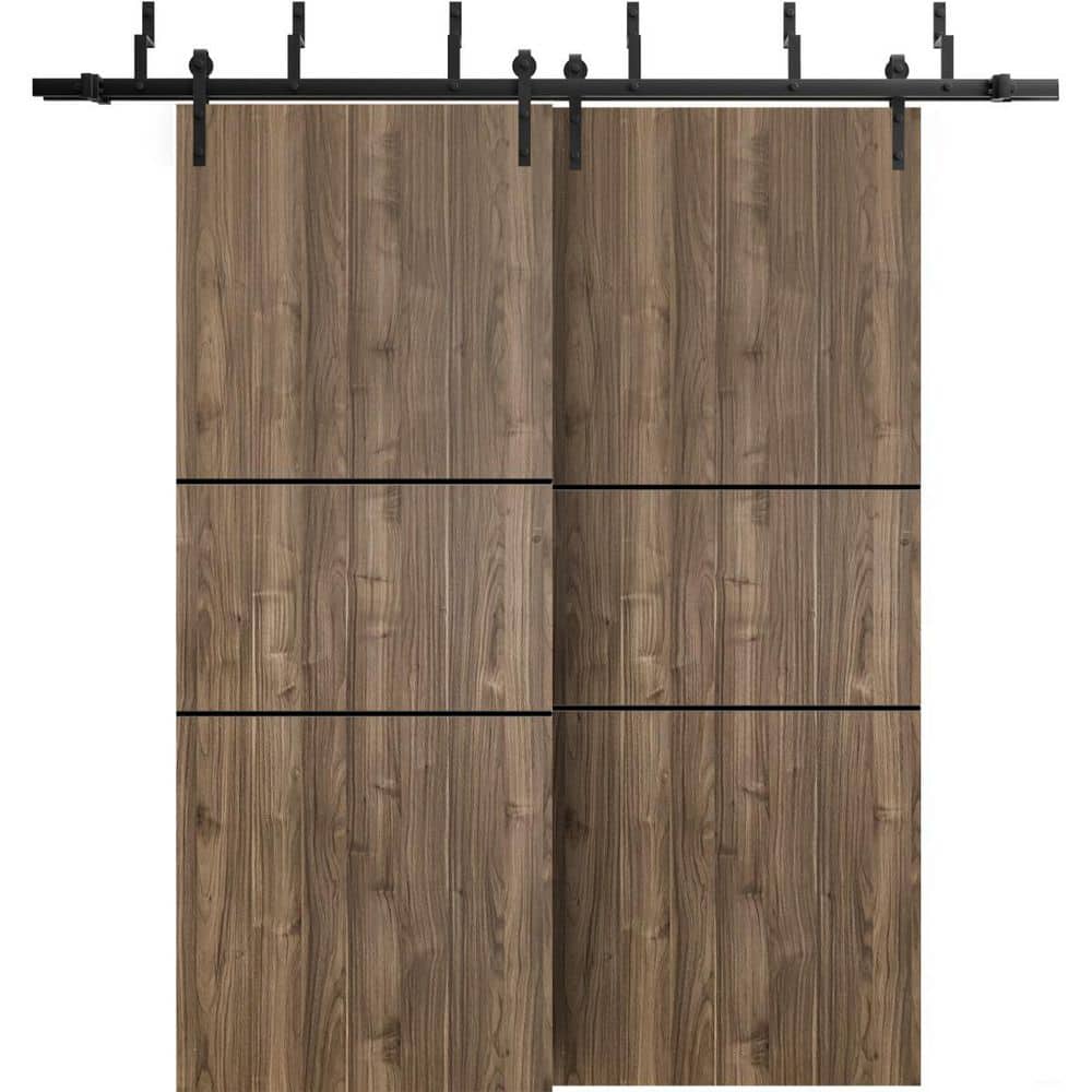 48 in. x 80 in. 2-Panel Walnut Solid Wood with Honeycomb Sliding Barn Door with Hardware Kit price history on PriceWatchPro