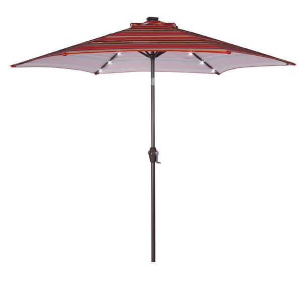 Unbranded 8.7 ft. Market Patio Umbrella in Red Stripes with 24 LED Lights