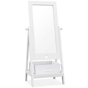 White Wood 17.5 in. Kids Freestanding Full Length Dressing Floor Mirror with Shelf Storage Bin