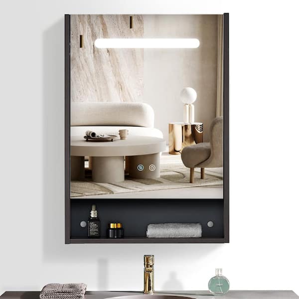 Getpro 21 in. W x 29.5 in. H LED Rectangular Black Wood Surface Mount Medicine Cabinet with Mirror