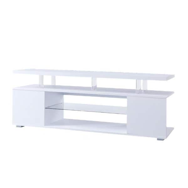 LUCKY ONE 63 in. MDF White TV Stand Fits TV's up to 69 in. with Side Cabinet and LED Light Strip