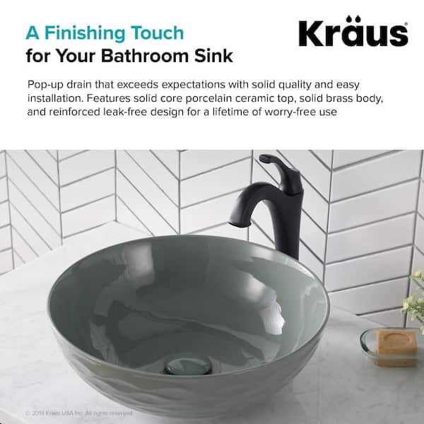 Kraus PU20GBL 2 Inch Black Pop Up Drain With Porcelain Ceramic Top