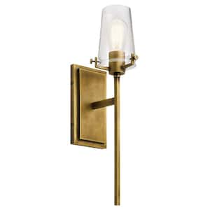 Alton 1-Light Natural Brass Bathroom Indoor Wall Sconce Light with Clear Seeded Glass Shade