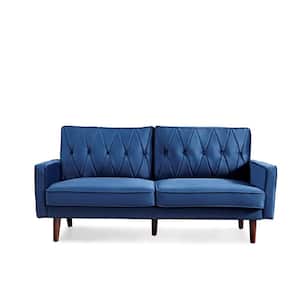 Feemster 69.3 in.Wide Square Arm Velvet Straight 3-Seater Sofa in Dark Blue