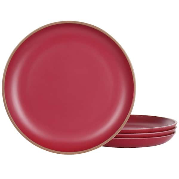 Gibson Home Rockabye 4-Piece Melamine Dinner Plate Set in Dark Pink