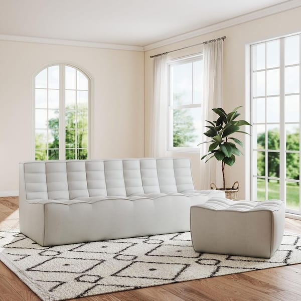 Set of 2 82 in. Gray Modular Fireside Lazy Floor Sofa Couch Linen 3-Seater Loveseat Sectional Sofa with Ottoman